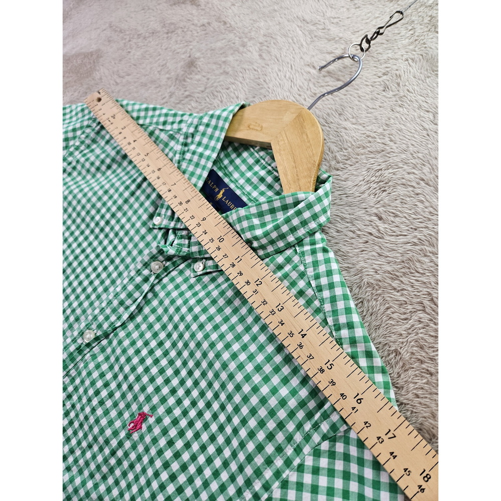 Ralph Lauren Emerald and White Short-sleeved Gingham Oxford Button-down Shirt - Picture 7 of 10